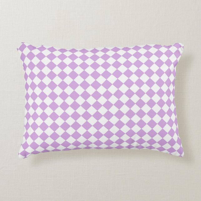 Purple White Chequered Diamond Pattern Decorative Cushion (Front)
