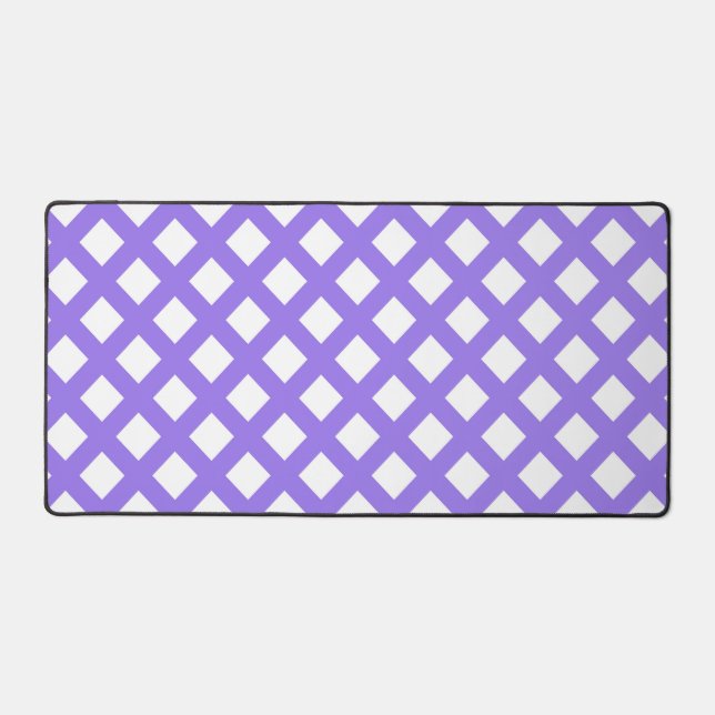 Purple White Chequered Diamond Pattern Desk Mat (Front)