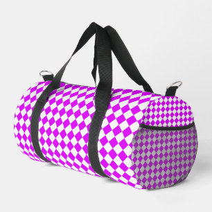 Purple White Chequered Diamond Pattern Duffle Bag