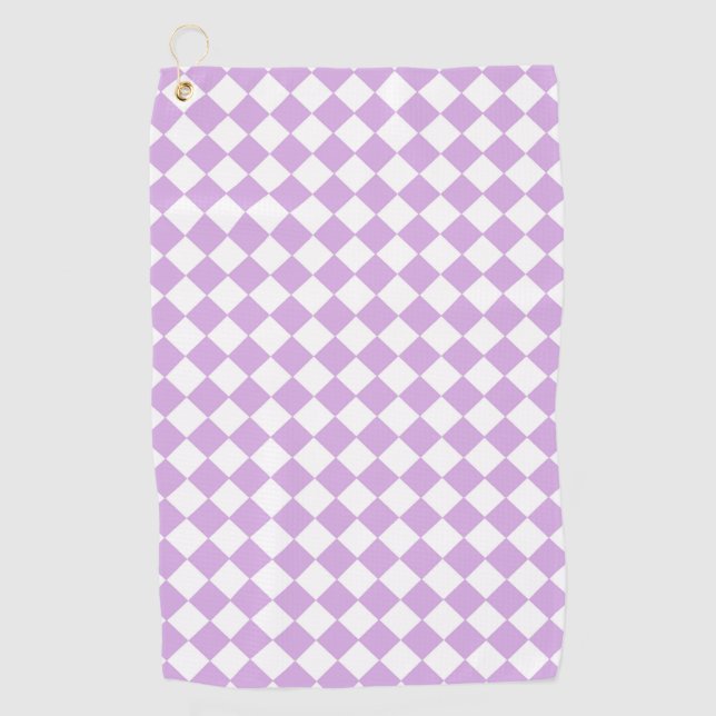 Purple White Chequered Diamond Pattern Golf Towel (Front)