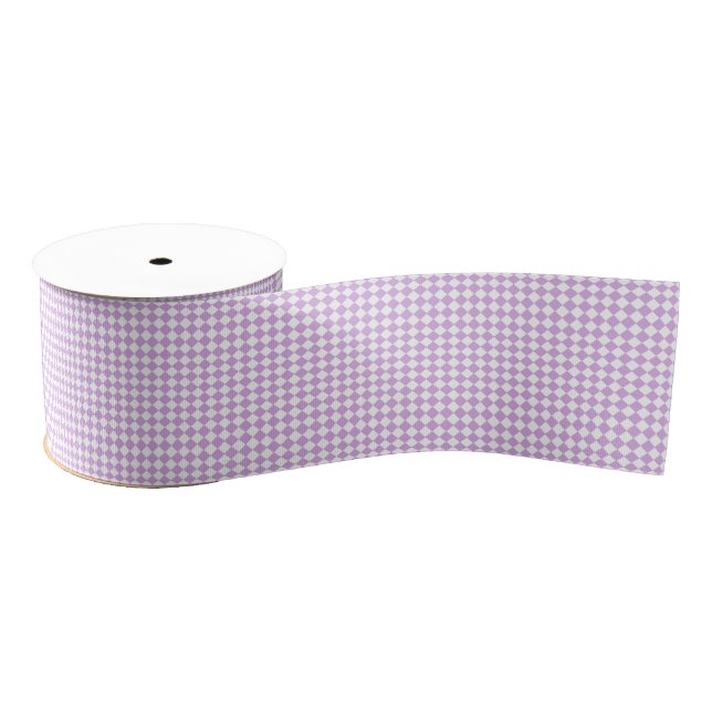 Purple White Chequered Diamond Pattern Grosgrain Ribbon (Spool)