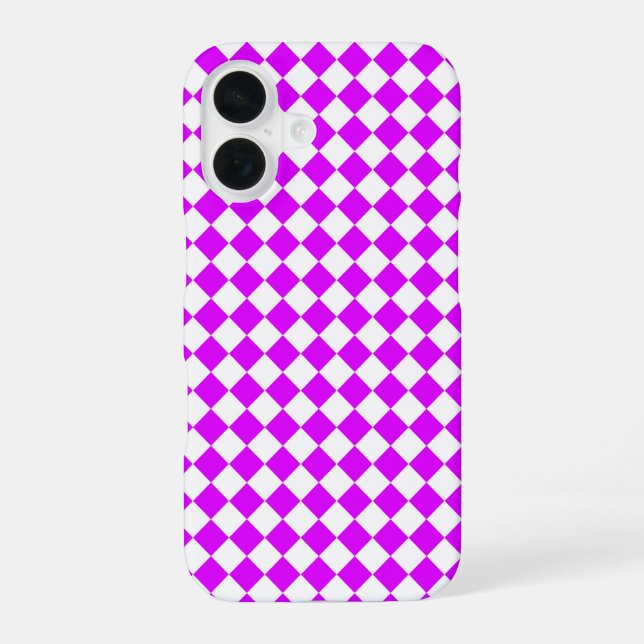 Purple White Chequered Diamond Pattern iPhone 16 Case (Back)