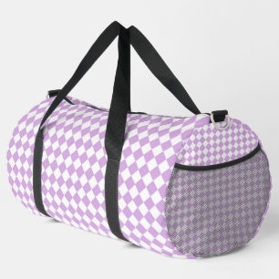 Purple White Chequered Diamond Pattern Large Duffle Bag