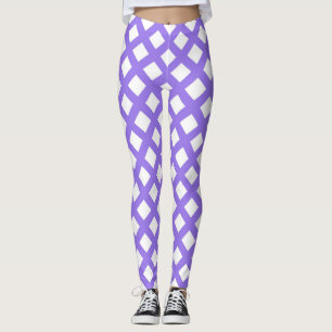 Purple White Chequered Diamond Pattern Leggings