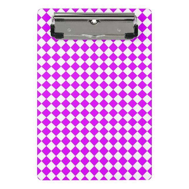 Purple White Chequered Diamond Pattern Mini Clipboard (Front)