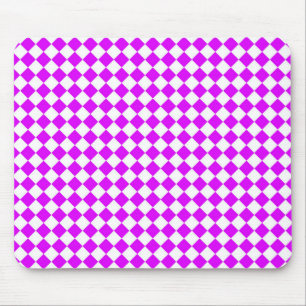 Purple White Chequered Diamond Pattern Mouse Pad