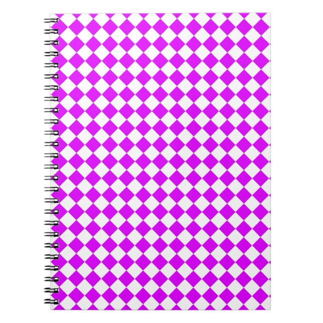 Purple White Chequered Diamond Pattern Notebook (Front)