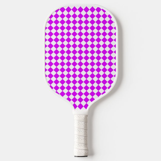 Purple White Chequered Diamond Pattern Pickleball Paddle (Front)
