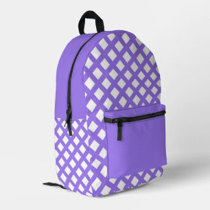 Purple White Chequered Diamond Pattern Printed Backpack