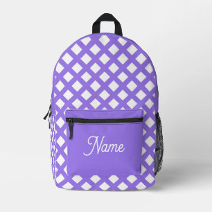 Purple White Chequered Diamond Pattern Printed Backpack