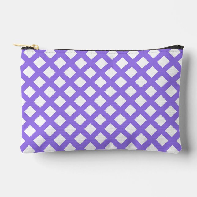 Purple White Chequered Diamond Pattern Small Accessory Pouch (Front)