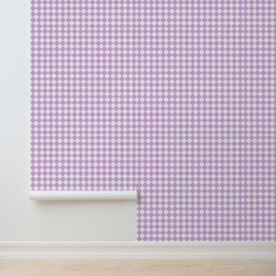 Purple White Chequered Diamond Pattern Wallpaper