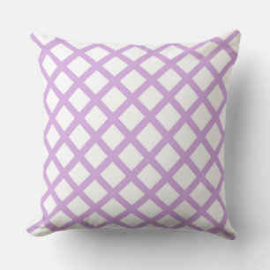 Purple White Chequered Diamond Stripes Pattern Cushion