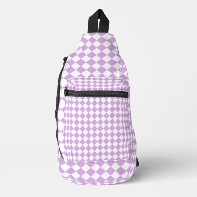 Purple White Chequered Pattern Sling Bag (Front)
