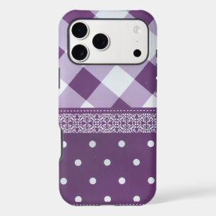 Purple White Chequered Polka Dot Floral Damask Art
