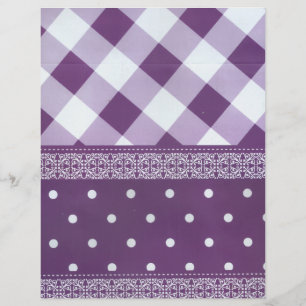 Purple White Chequered Polka Dot Floral Damask Art