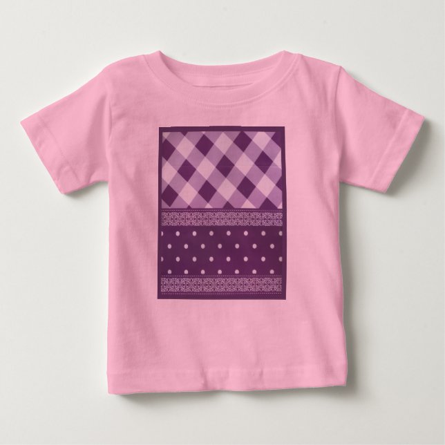 Purple White Chequered Polka Dot Floral Damask Art Baby T-Shirt (Front)
