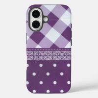 Purple White Chequered Polka Dot Floral Damask Art