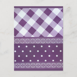 Purple White Chequered Polka Dot Floral Damask Art Postcard