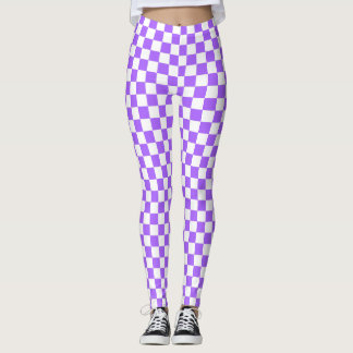 Purple & White Chequered Spandex Leggings