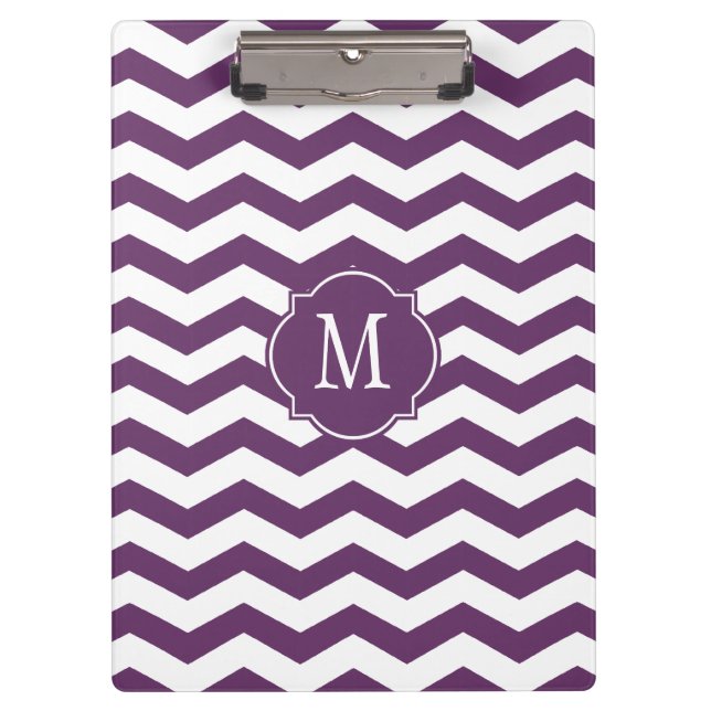 Purple & White Chevron Monogram Clipboard (Front)