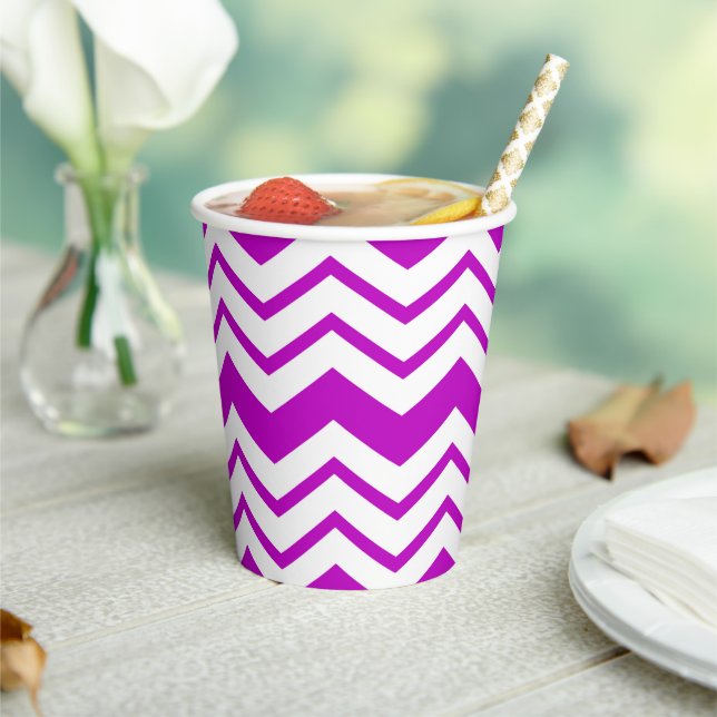 Purple White Chevron Zigzag Pattern Design  Paper Cups (Insitu)