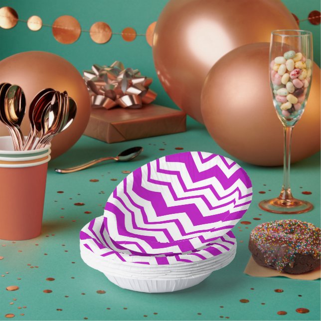 Purple White Chevron Zigzag Pattern Design  Paper Plate (Multi)