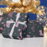 Purple & White Christmas Stockings Black Christmas Wrapping Paper<br><div class="desc">Introducing our Super Cute Black Christmas Wrapping Paper, a stylish and festive choice for your holiday gifts. The design boasts a sleek black background, creating a modern and sophisticated canvas for your presents. Adorning this wrapping paper are super cute purple and white Christmas stockings, meticulously arranged to capture the essence...</div>