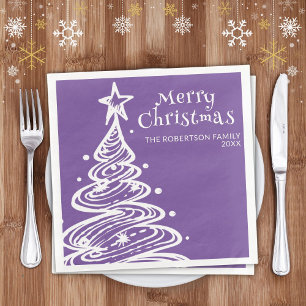 Purple White Christmas Tree Christmas Party Napkin