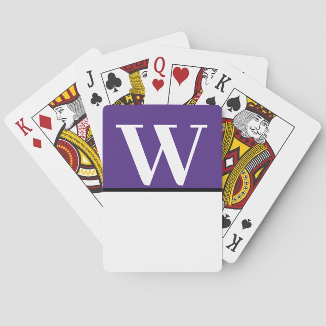 Purple & White College Monogram Playing Cards (Back)