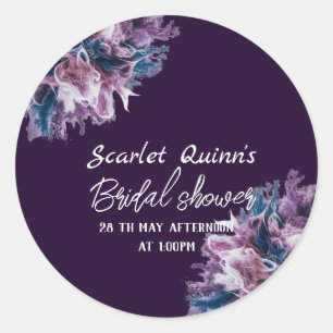 Purple white colour blast bridal shower classic round sticker