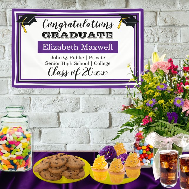 Purple | White Congratulations Graduate Graduation Banner (Creator Uploaded)