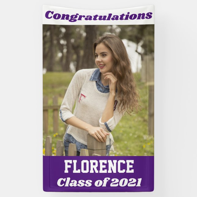 Purple White Congratulations Graduation Banner (Vertical)