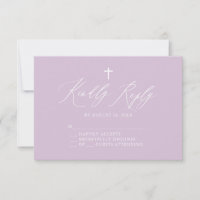 Purple White Cross Girl Baptism RSVP Card
