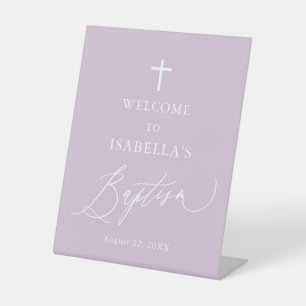 Purple White Cross Girl Baptism Welcome Sign