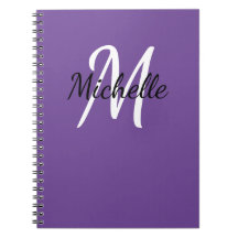 Purple & White Custom Monogram Cute Notebook