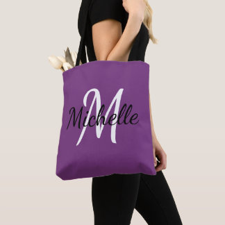 Purple & White Custom Monogram Tote Bag