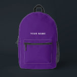Purple white Custom Name Backpack<br><div class="desc">Easily personalise this simple and cool backpack adding your name or custom text. A cool and modern design in dark purple and white featuring clear sans serif font, for a modern, professional and edgy look, perfect as custom gift for college students, high school, kids. The backpack can be customised in...</div>