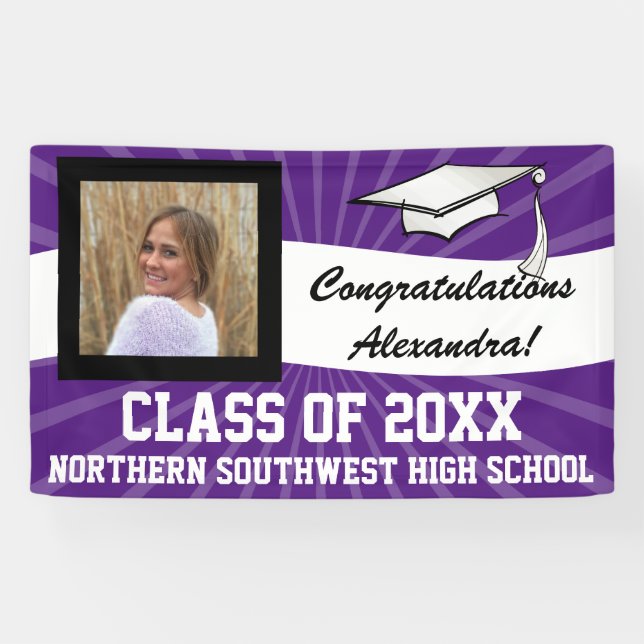Purple White Custom Photo Graduation Sign (Horizontal)