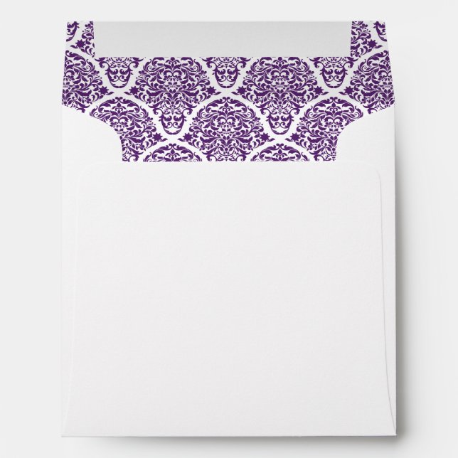 Purple White Damask Lined Wedding Envelopes (Back (Bottom))
