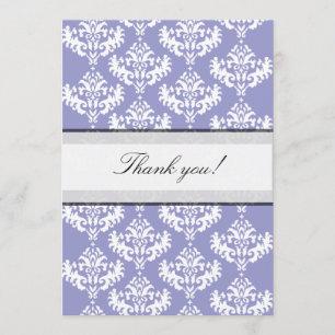 Purple & White Damask Thank you Card