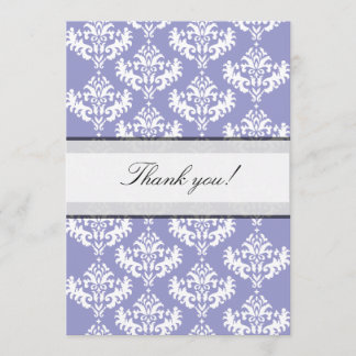 Purple & White Damask Thank you Card