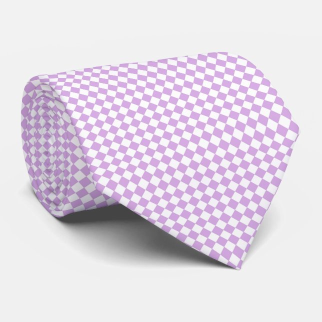 Purple White Diamond Chequered Pattern Tie (Rolled)