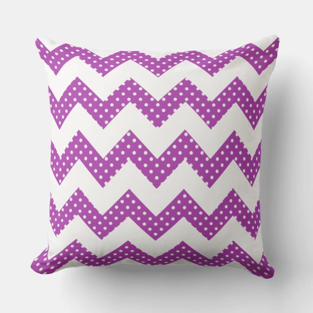 Purple White Dots Chevron Decorative Throw Pillow (Front)