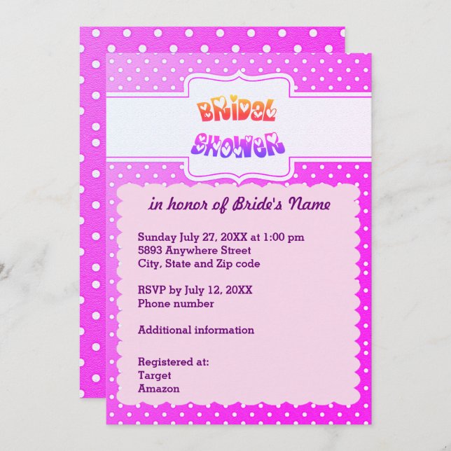 Purple & White Dots Heart Bridal Shower Invitation (Front/Back)