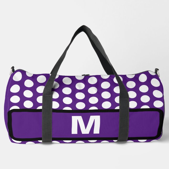 Purple White Dots Monogram  Duffle Bag (Front)
