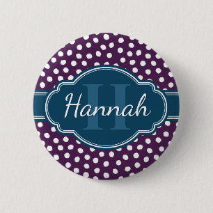 Purple White Dotted Pattern Navy Monogram 6 Cm Round Badge