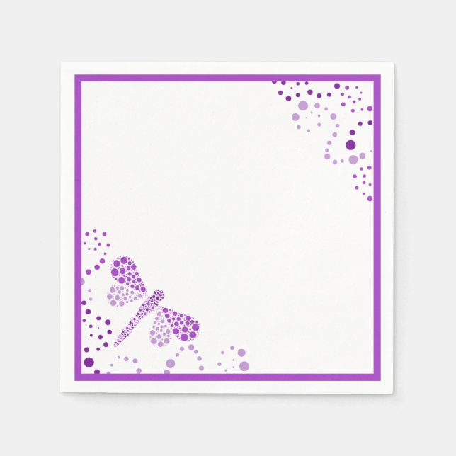 Purple & White Dragonfly Pointillism Custom Napkin (Front)