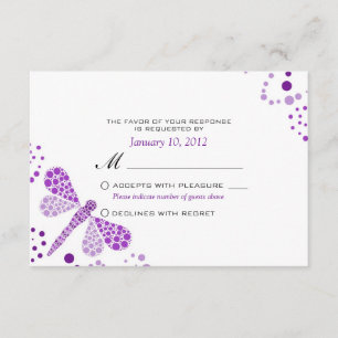 Purple White Dragonfly Pointillism Custom RSVP Card
