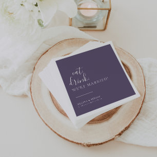 Purple White Eat Drink We're Married Wedding  Napkin